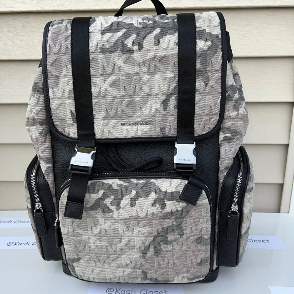 Michael Kors Backpack Cooper Logo Denim Backpack Utility Rucksack Black - Picture 3 of 12